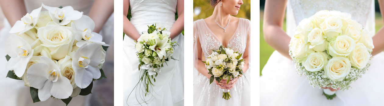 Différentes bouquets de mariées dans les teintes de blanc
