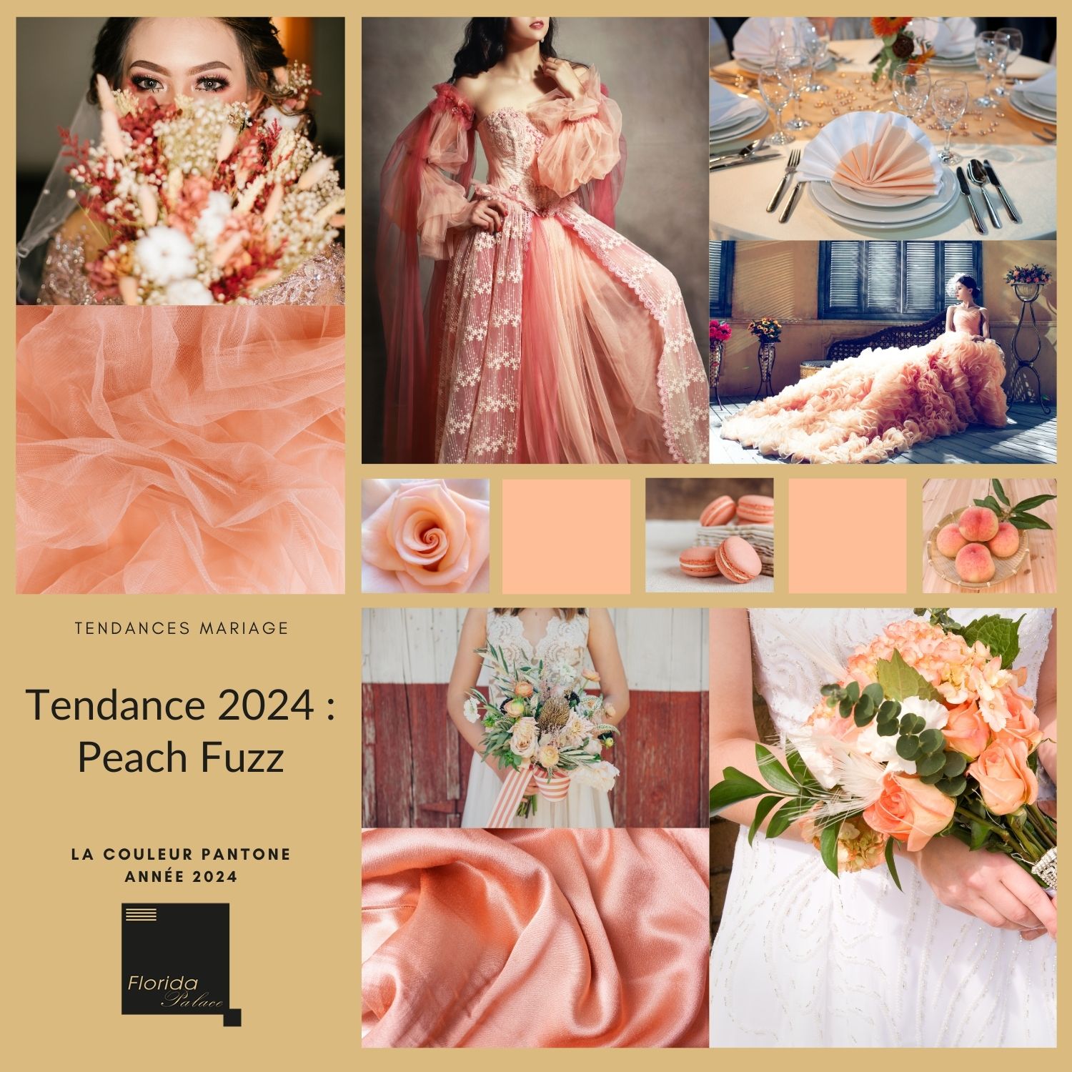 Votre mariage, au Florida Palace, à Marseille aux couleurs pantone de l'année 2024 : peach Fuzz.